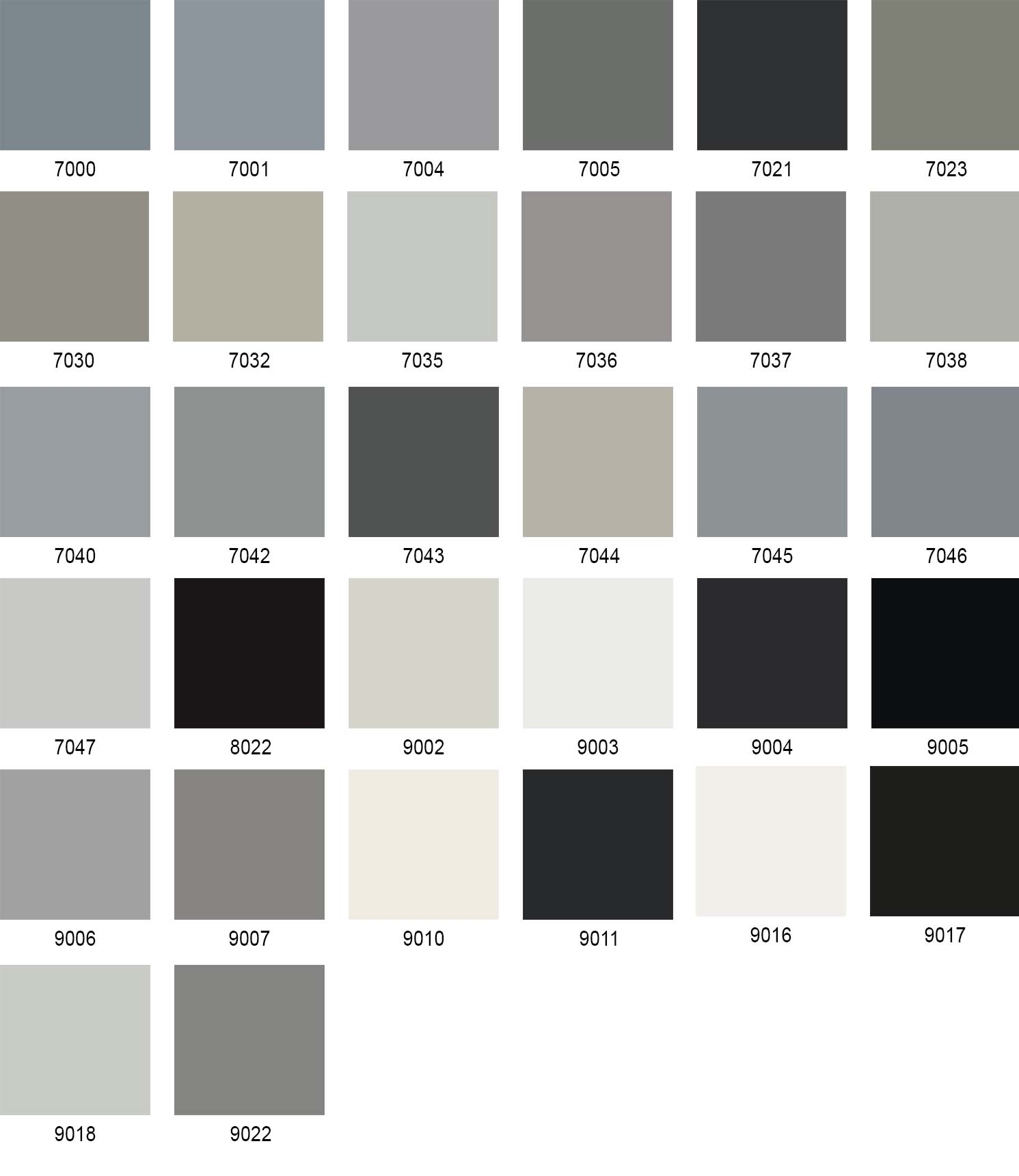 MHZ RAL-Farben; Auswahl Farbton grau