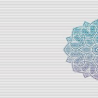 Nahaufnahme des Wabenplissees Namaste mit fein gezeichnetem Mandala-Ornament am rechten Rand in Farbverlauf von Türkis zu Violett auf weissem Hintergrund