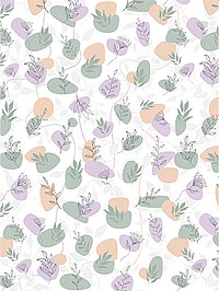 Pastellige Blattformen mit feinen Zweigskizzen auf hellgrund als frisches Rollo Motiv