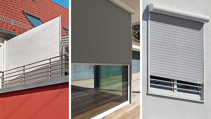 [Translate to Französisch:] MHZ Unterschied Seitenmarkise Senkrechtmarkise Rollladen