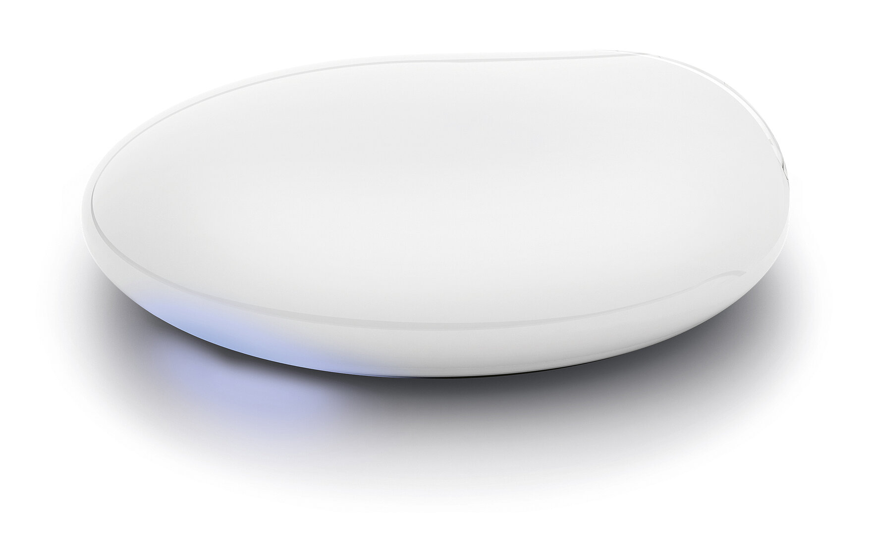 MHZ PowerView 3 Gateway Hub in neutralem Weiss mit LED-Leuchtring – zentrale Steuereinheit für Smart-Home-Sonnenschutz.