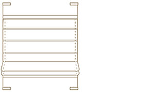 Technische Zeichnung des Raffrollos AREO mit seitlichen Führungsschienen und horizontalen Verstärkungen.