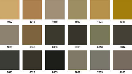 Erdfarbene, olivgrüne und braune Töne in harmonischer Rasterdarstellung