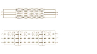 Technische Zeichnung eines Vorhang-Kräuselbands mit Rafffunktion und Fadenführung.