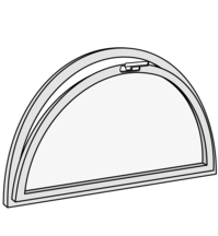 Technische Zeichnung eines halbrunden Rundbogenfensters – ideal für massgeschneiderte Sonnenschutzlösungen bei Sonderformen.