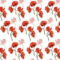 Mohnblumen-Motiv „Poppy“ mit roten Blüten auf weissem Hintergrund für florale Lamellenvorhänge