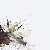 Abstraktes Aquarell-Motiv „Splash“ in Grau- und Beigetönen für bedruckte Lamellenvorhänge