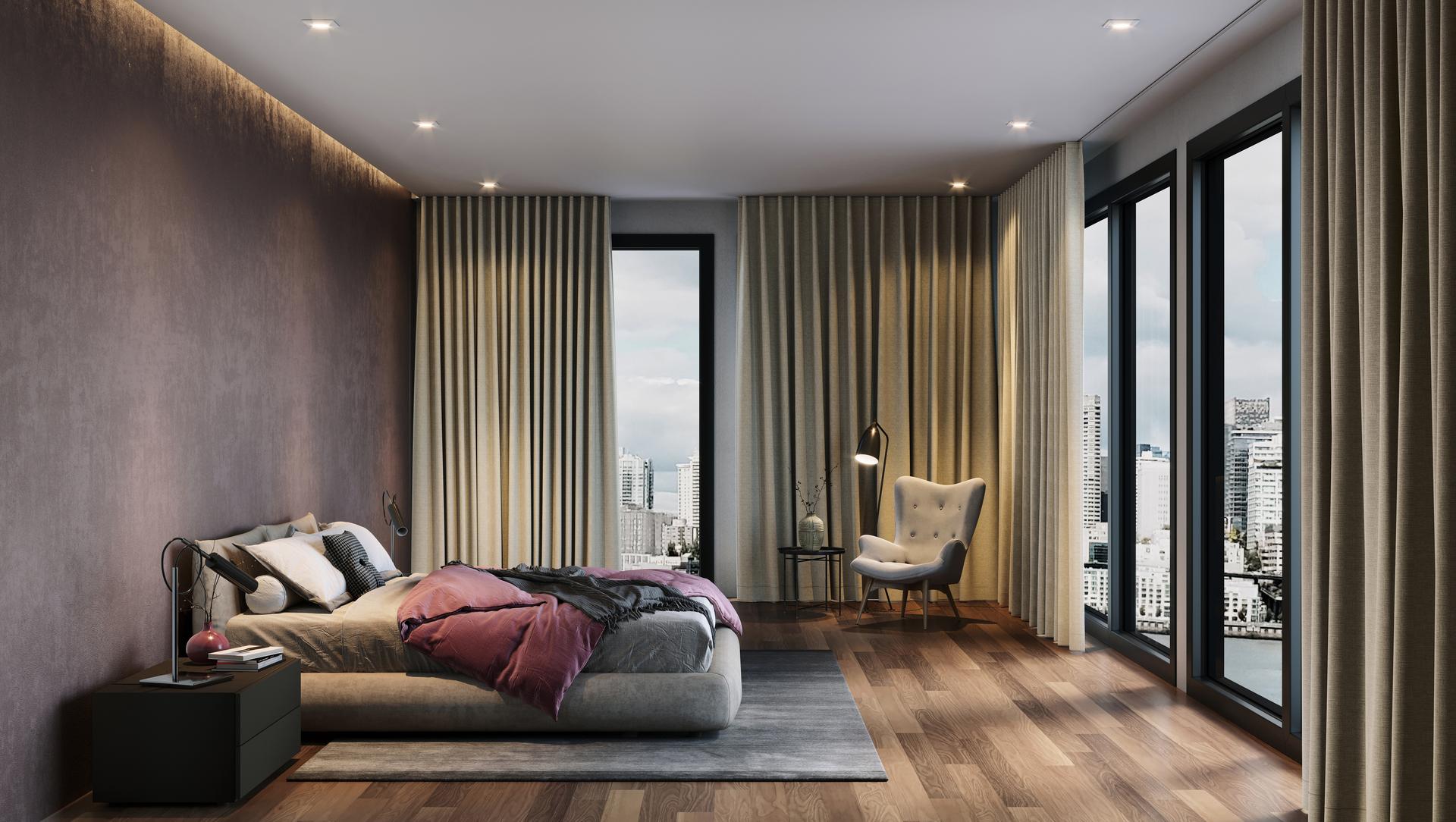 Textiles by MHZ - Hotelzimmer mit beigen Vorhängen