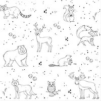 Waldtier-Motiv „Wildlife“ mit illustrierten Tieren in Schwarz-Weiss für kindgerechte Lamellenvorhänge