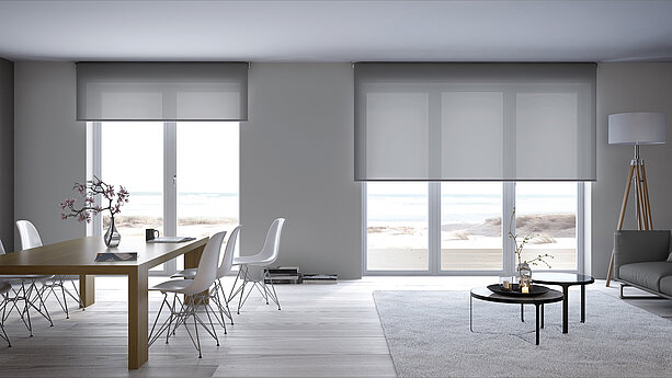 [Translate to Französisch:] Rollo R03 in grau im Wohnbereich 