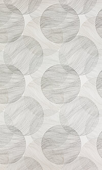 Rollo mit grossen Kreisen in Holzstrukturoptik auf hellem Hintergrund im Design Obito