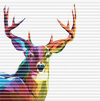Plissee mit buntem geometrischen Hirschmotiv im modernen Polygon-Stil