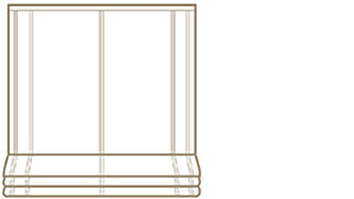 Grafische Darstellung eines Raffrollos mit vertikalen Schlaufenbändern, verbunden durch Flauschband.