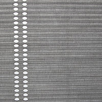 Nahaufnahme eines grauen Wabenplissees mit vertikaler Reihe weisser Ellipsen, Dessin „Ellipsis“.