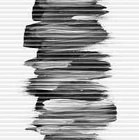 Weisses Plissee mit grossem vertikalem Aquarellmotiv in Schwarz-Weiss mit dynamischer Pinselstruktur